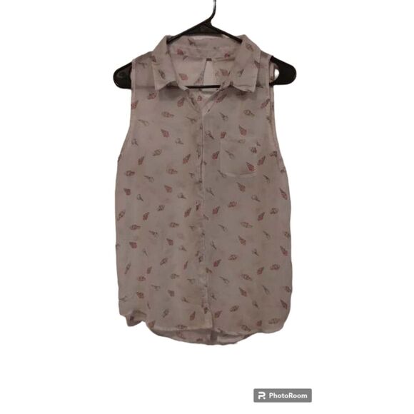 NB Novelty Ice Cream print sheer open back collard sleeveless button down - Picture 1 of 5